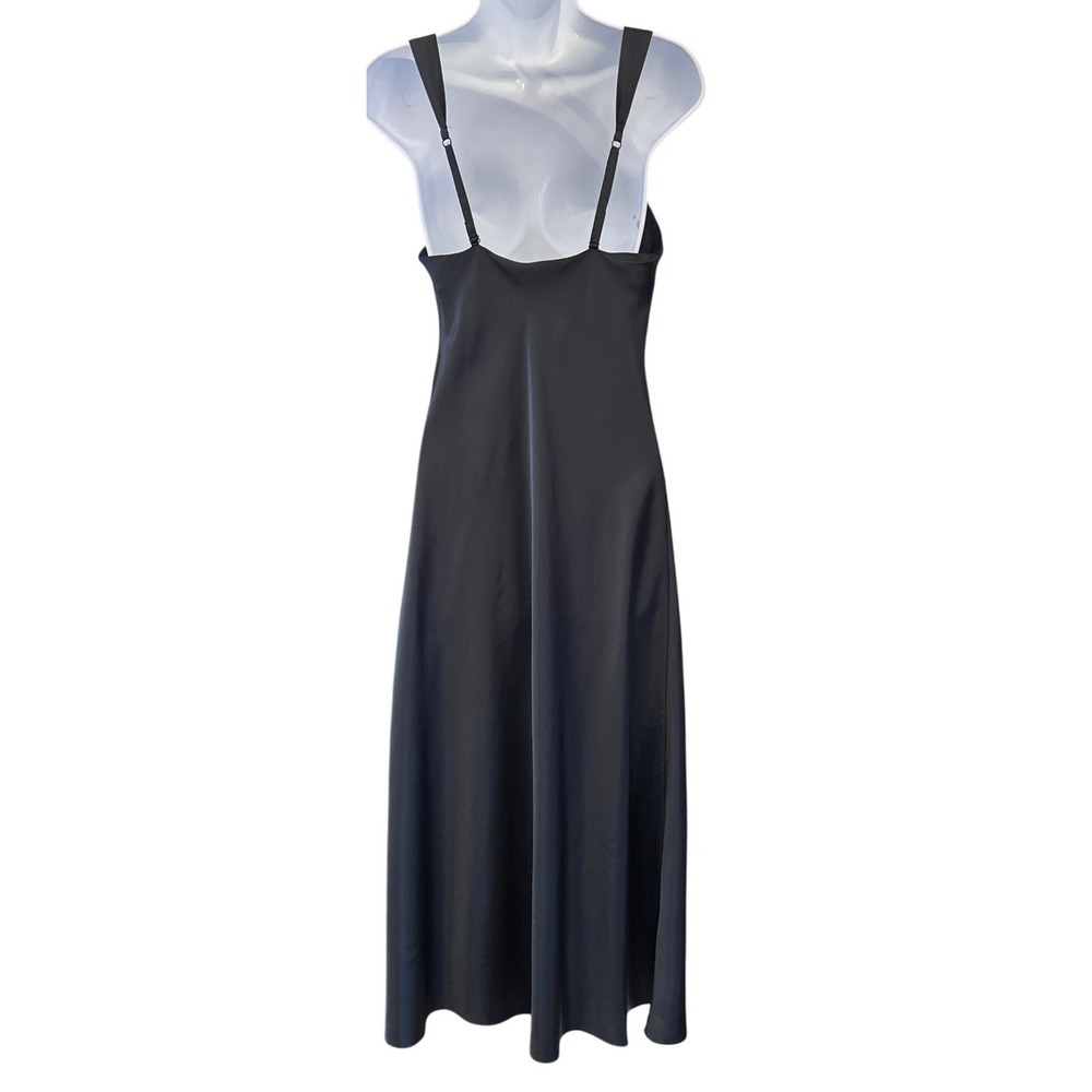 Vintage Cacique Satin Slip Dress Minimalist Goth Grunge Black Midi Lingerie S - Picture 3 of 5
